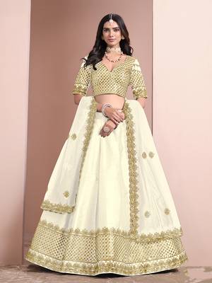 Off White Embroidered Art Silk Designer Lehenga Choli 2
