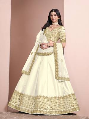 Off White Embroidered Art Silk Designer Lehenga Choli 3
