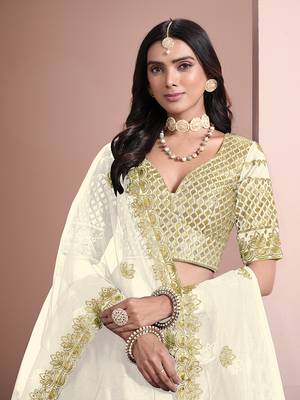Off White Embroidered Art Silk Designer Lehenga Choli 4