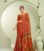 Red ceremonial paisley printed georgette designer saree