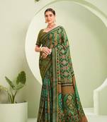 Green ceremonial paisley printed georgette designer saree