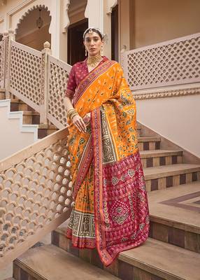 Printed silk blend amber classic saree 1