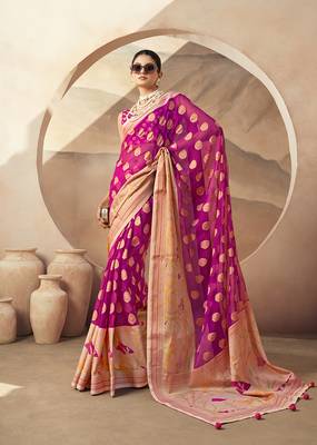Magenta and rani georgette weaving zari saree 1
