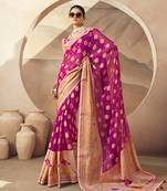 Magenta and rani georgette weaving zari printed classic saree