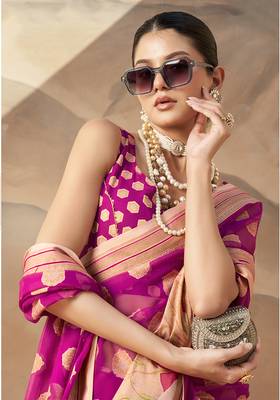 Magenta and rani georgette weaving zari saree 2