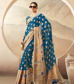 Blue georgette weaving zari printed classic saree