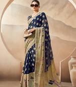 Navy blue georgette weaving zari printed classic saree