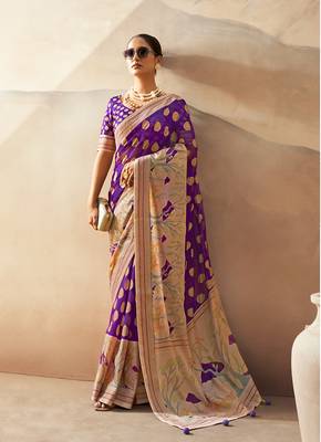 Violet georgette weaving zari saree 1