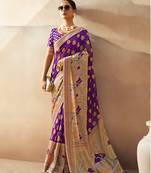Violet georgette weaving zari printed classic saree