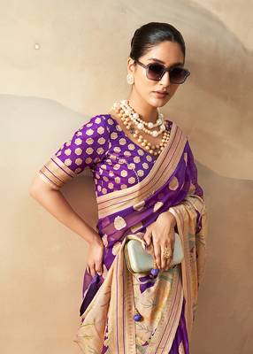 Violet georgette weaving zari saree 2