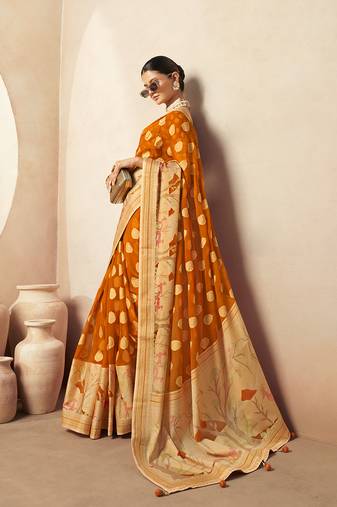 Orange georgette weaving zari printed classic saree
