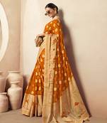 Orange georgette weaving zari printed classic saree