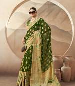 Green georgette weaving zari printed classic saree