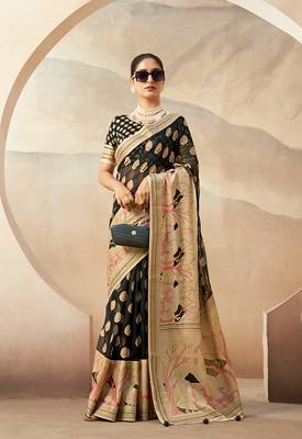 Black georgette weaving zari saree 1