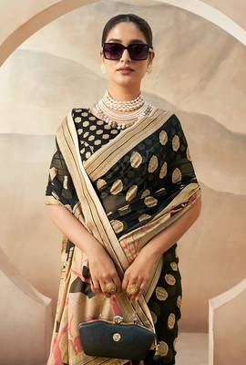Black georgette weaving zari saree 2