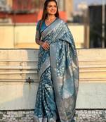 Blue Teal art silk saree for women