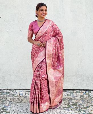 Pink art silk saree for festivals 1