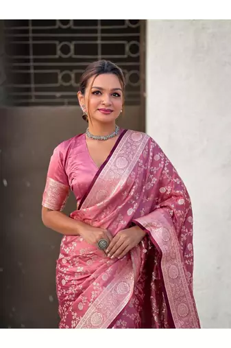 Pink art silk saree for festivals