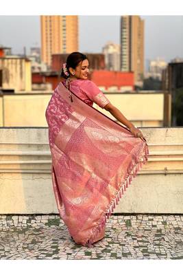 Pink art silk saree for festivals 4
