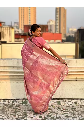 Pink art silk saree for festivals