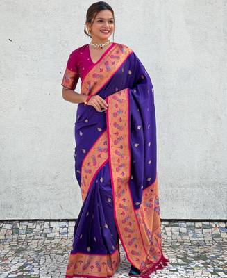 Purple art-silk wedding saree 1