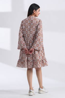 geometric hand print full length front button cotton shirt dress 4