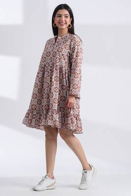 geometric hand print full length front button cotton shirt dress 5