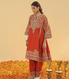 Irha burnt orange short chauga with khada dupatta