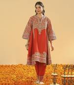 Irha burnt orange short chauga with khada dupatta