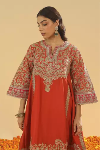 Irha burnt orange short chauga with khada dupatta