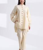 Ivory full sleeves mandarin collar cotton ethnic co-ord set with pant