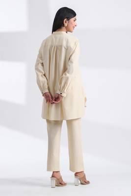 Ivory full sleeves mandarin collar cotton ethnic co-ord set with pant 2