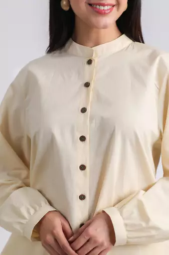 Ivory full sleeves mandarin collar cotton ethnic co-ord set with pant