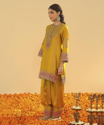 Mirha mustard short kurta with salwar and dupatta 4