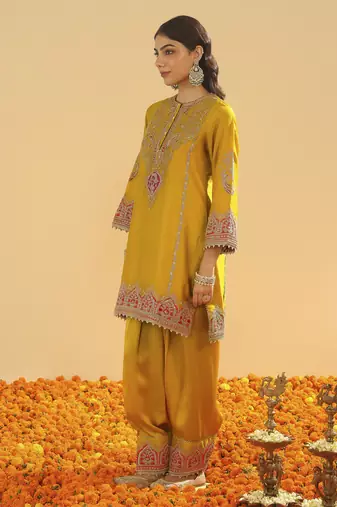 Mirha mustard short kurta with salwar and dupatta