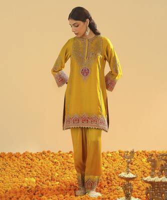Mirha mustard short kurta with salwar and dupatta 5