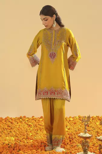 Mirha mustard short kurta with salwar and dupatta