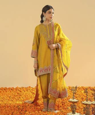 Mirha mustard short kurta with salwar and dupatta 1