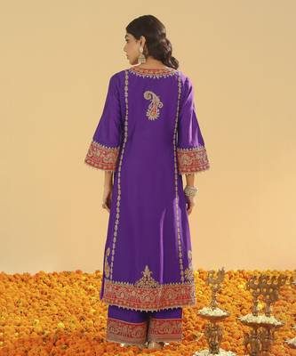 Maisha purple long a-line kurta with palazzo and dupatta 2