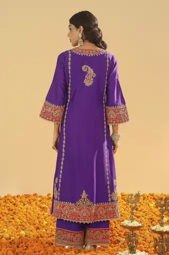 Maisha purple long a-line kurta with palazzo and dupatta