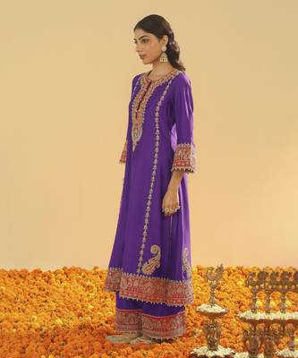Maisha purple long a-line kurta with palazzo and dupatta 3