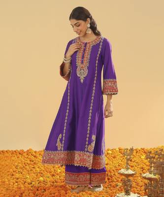 Maisha purple long a-line kurta with palazzo and dupatta 4