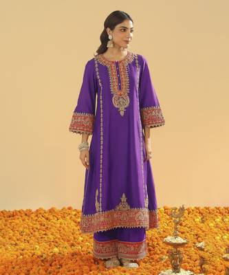 Maisha purple long a-line kurta with palazzo and dupatta 1