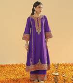 Maisha purple long a-line kurta with palazzo and dupatta