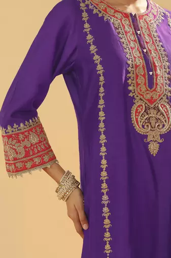 Maisha purple long a-line kurta with palazzo and dupatta
