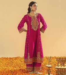 Aamish hotpink long a-line kurta with palazzo and dupatta