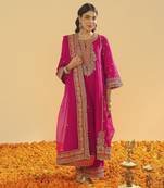 Aamish hotpink long a-line kurta with palazzo and dupatta