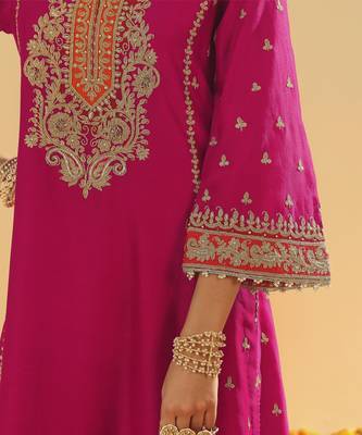 Aamish hotpink long a-line kurta with palazzo and dupatta 3