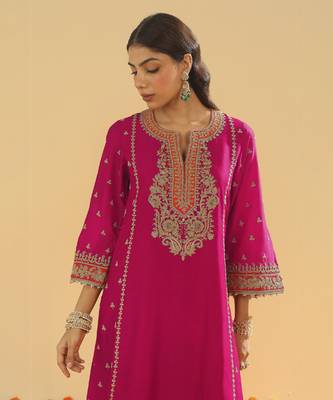 Aamish hotpink long a-line kurta with palazzo and dupatta 4
