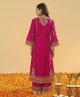 Aamish hotpink long a-line kurta with palazzo and dupatta 5